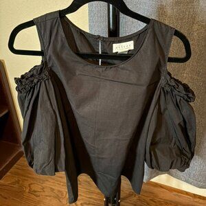 velvet graham spencer Womens Solid Black Long Sleeve Cold Shoulder top